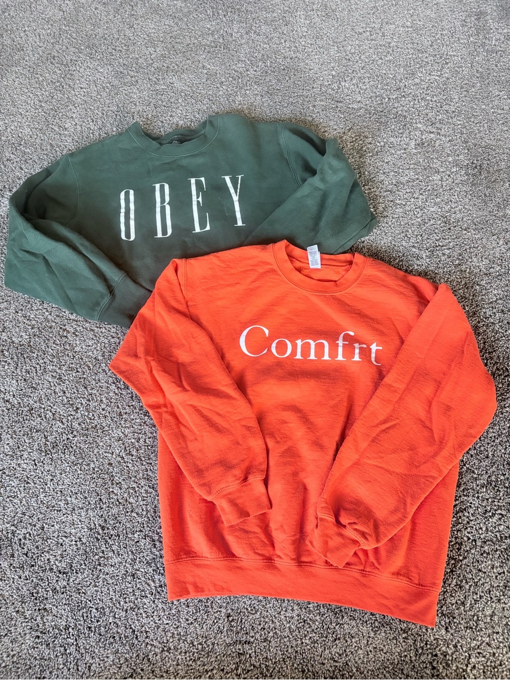 Comfrt Women's Crewneck Sweatshirt (M) & Women’s OBEY Crewneck Sweatshirt (L)